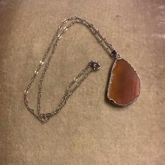 Sliced Agate Silver Plated Pendant Necklace - Picture 9 of 11